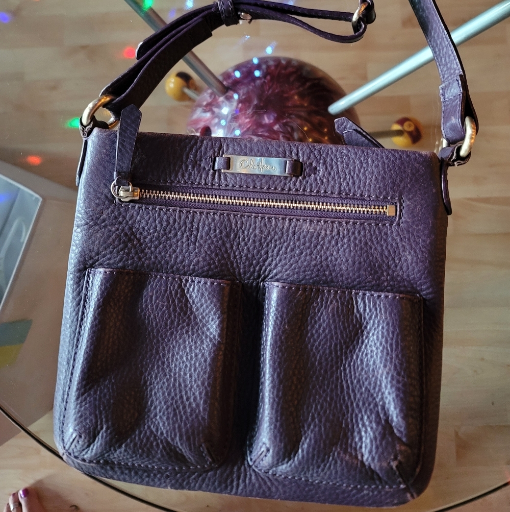Vintage Cole Haan Plum Pebbled Leather Shoulder Bag with Gold Hardware